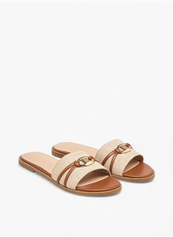 Flora Bella By Shoexpress Women's Textured Slip-On Flat Sandals with Metal Accent
