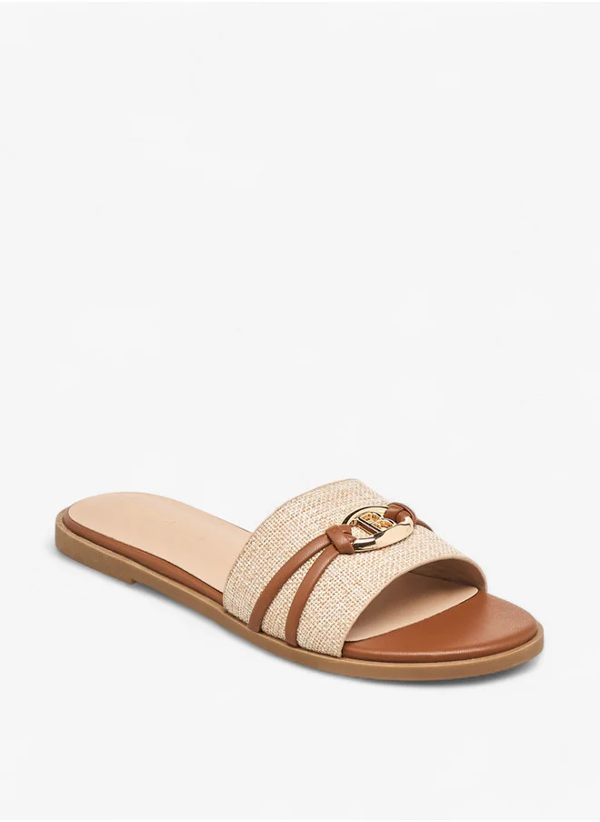 Flora Bella By Shoexpress Women's Textured Slip-On Flat Sandals with Metal Accent