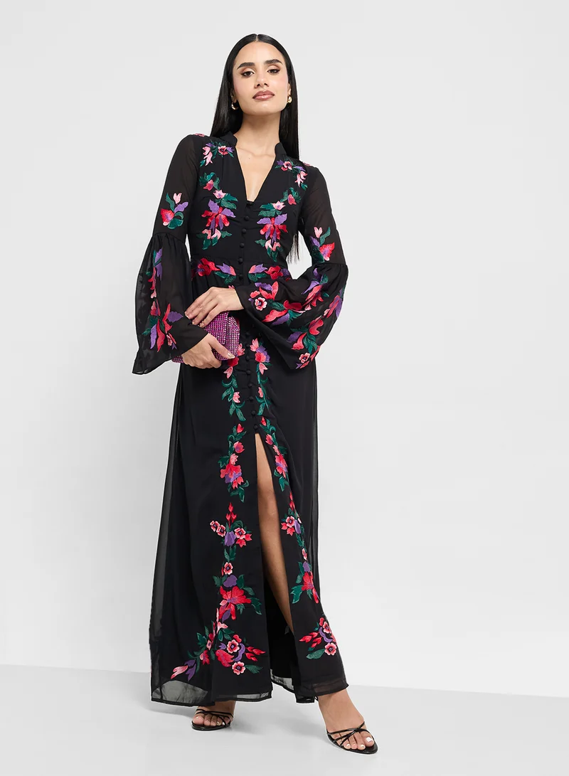 فروك اند فرل Embroidered Long Sleeve Maxi Dress