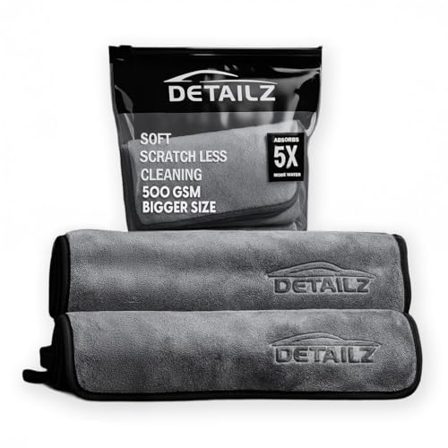 DETAILZ Microfiber Car Cleaning Cloth - Super Soft 500 GSM (60X40 Cm) Microfiber Cloth For Car And Bike - Suede Edging For Scratch Less Drying And Detailing (Pack Of 2), Multicolor - Image 1