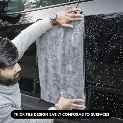 DETAILZ Microfiber Car Cleaning Cloth - Super Soft 500 GSM (60X40 Cm) Microfiber Cloth For Car And Bike - Suede Edging For Scratch Less Drying And Detailing (Pack Of 2), Multicolor - Image 5