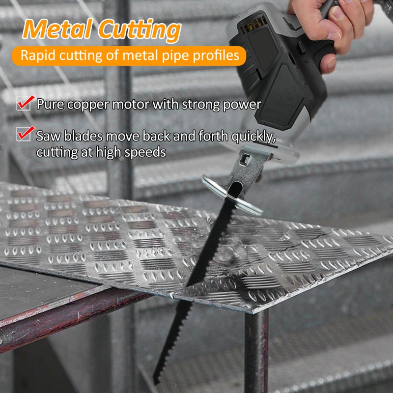 Cordless Reciprocating Saw: 21V 4.0Ah Battery, 3000SPM No-load Speed, Tool-free Blade Change - 8 Saw Blades Included, Lightweight One-hand Design, Safety Double Switch for Cutting Wood, Tree Branches, - Image 5