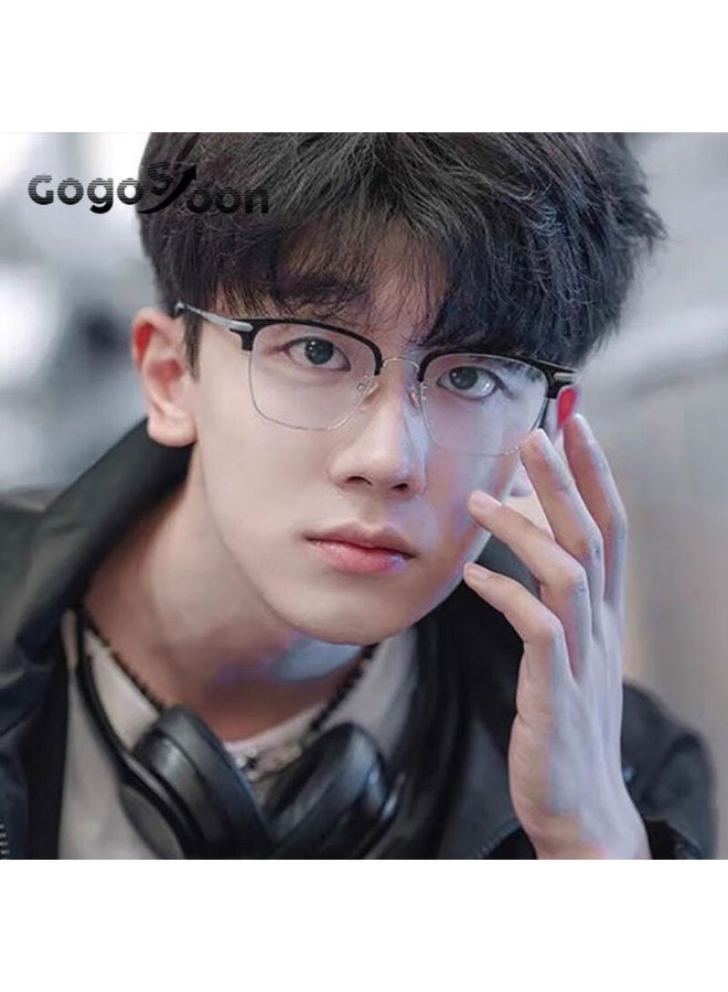 Gogosoon Men's Half-frame Blue Light Blocking Prescription Gl With Clear Lenses High-end Stylish Intellectual Cool Handsome Eyewear - Image 2