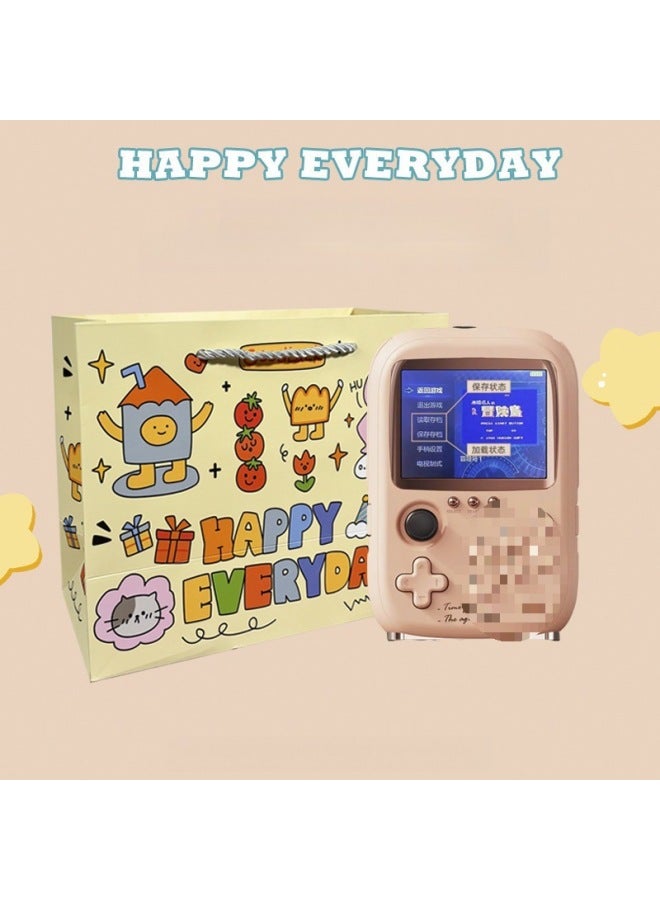 Game Machine Charging Treasure Handheld TV Retro Boyfriend Best Friend Girl Japanese Powder National Day Classical Style-Model:I Wish You A Happy Day (gift Bag) + Pink - Single Game Console + Free Kitty Cat Sticker [built-in 10,000+ Games] - Image 1