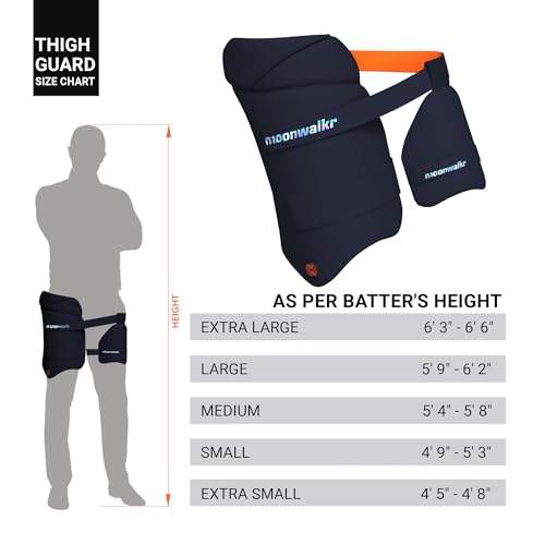 moonwalkr Thigh Guard 2.0 Protective Gear for Batter’s Height (5’4”- 5’8”) Cricket Thigh Pad Cricket Accessories & Equipment Safeguarding Both Your Outer and Inner Thighs Blue (Medium, Right Hand) - Image 3