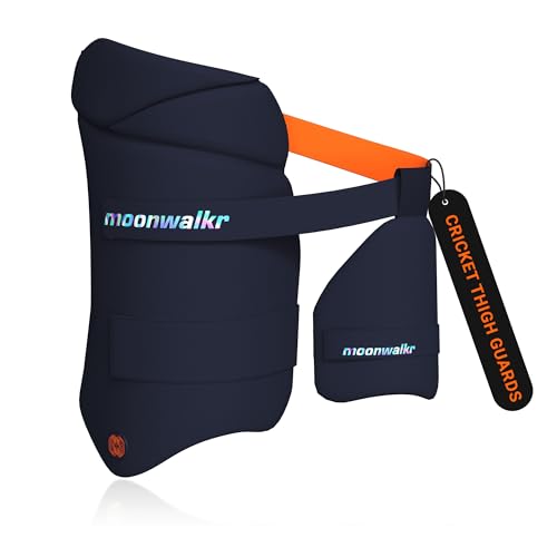 moonwalkr Thigh Guard 2.0 Protective Gear for Batter’s Height (5’4”- 5’8”) Cricket Thigh Pad Cricket Accessories & Equipment Safeguarding Both Your Outer and Inner Thighs Blue (Medium, Right Hand) - Image 1