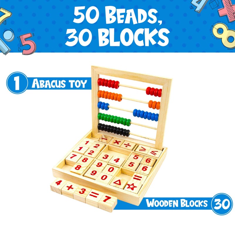 Toysery Abacus for Kids Math Counters, Wooden Educational Counting Toy, Toddler Blocks Kindergarten Toys, Toddler Blocks Toys, 50 Beads and 30 Blocks, Wooden Blocks for Toddlers 1-3 Large - Image 5