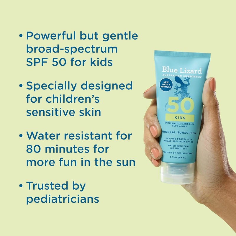 BLUE LIZARD Kids Mineral SPF 50 Sunscreen Lotion, 100% Mineral, Children’s Sunscreen, Water-Resistant Formula, Paraben-Free, Fragrance-Free, 3 fl oz - Image 2