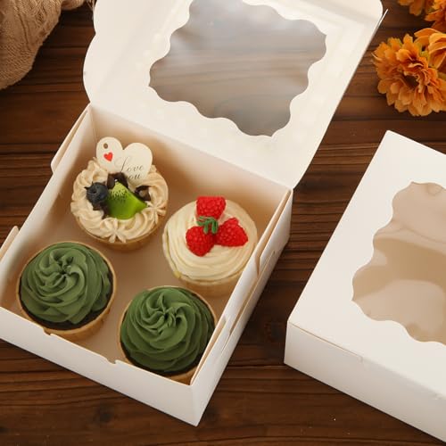 QTLCOHD 100 Pack 6 x 6 x 3 Inch Bakery Boxes with Window, White Cookie Boxes Bulk for Dessert, Cupcake, Pastry, Cookies, Treat, Strawberries Chocolate - Image 5