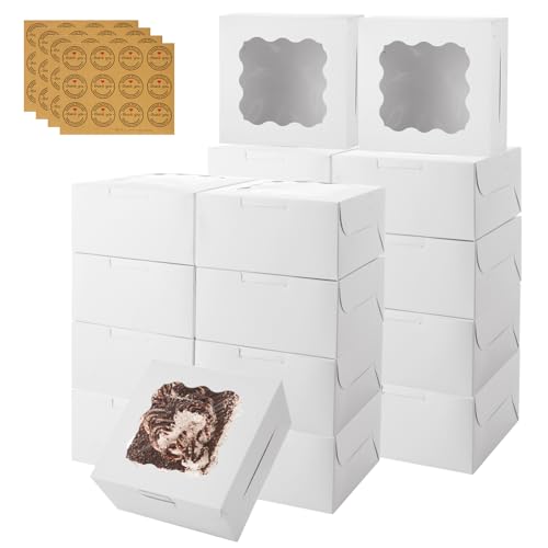 QTLCOHD 100 Pack 6 x 6 x 3 Inch Bakery Boxes with Window, White Cookie Boxes Bulk for Dessert, Cupcake, Pastry, Cookies, Treat, Strawberries Chocolate - Image 1