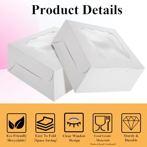 QTLCOHD 100 Pack 6 x 6 x 3 Inch Bakery Boxes with Window, White Cookie Boxes Bulk for Dessert, Cupcake, Pastry, Cookies, Treat, Strawberries Chocolate - Image 4