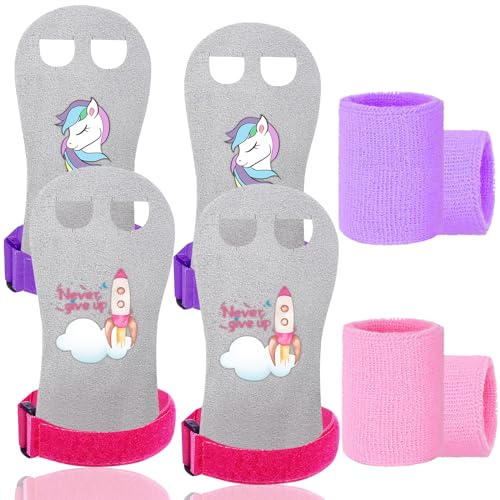 Amrta Gymnastics Grips Wristbands Sets for Girls Youth Kids 2 Pair Palm Protection Equipment with Wrist Support, Gymnastic Bar Grip Gloves Set Weightlifting Sports Workout (Pony&Never Give Up, S) - Image 1