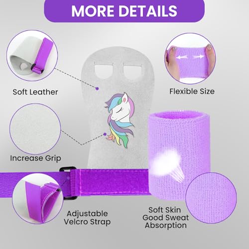 Amrta Gymnastics Grips Wristbands Sets for Girls Youth Kids 2 Pair Palm Protection Equipment with Wrist Support, Gymnastic Bar Grip Gloves Set Weightlifting Sports Workout (Pony&Never Give Up, S) - Image 2