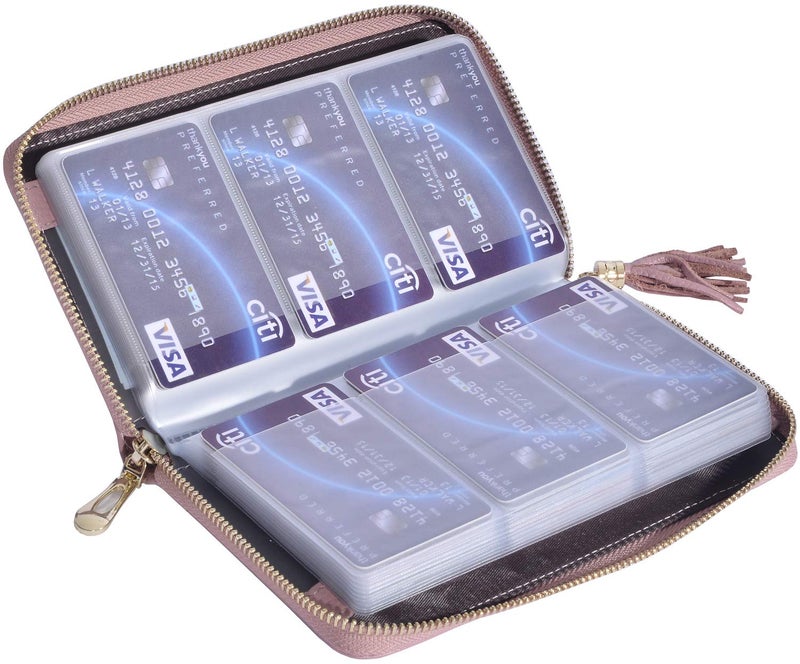 Easyoulife Credit Card Holder Wallet Womens Zipper Leather Case Purse RFID Blocking (Bean Pink) - Image 5