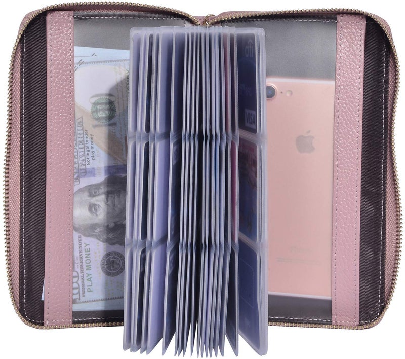 Easyoulife Credit Card Holder Wallet Womens Zipper Leather Case Purse RFID Blocking (Bean Pink) - Image 4