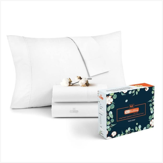100 EGYPTIAN COTTON QUEEN SET OF 2 PILLOWCASES 600 THREAD COUNT OPEN END CLOSURE SOFT SILKY SATEEN WEAVE BREATHABLE DURABLE LUXURY HOTEL QUALITY 20 X 30 WHITE
