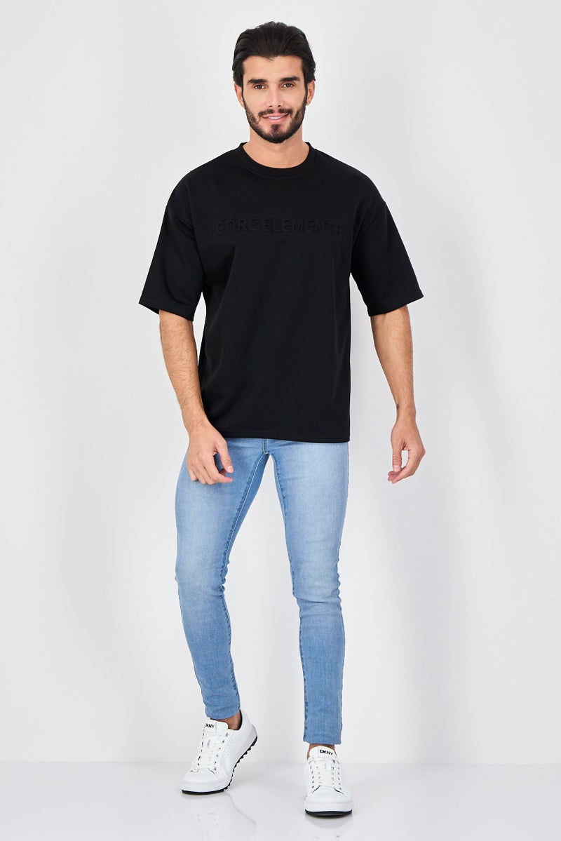 Core Elements Men Crew Neck Short Sleeve Brand Logo T-Shirt, Black - Image 4