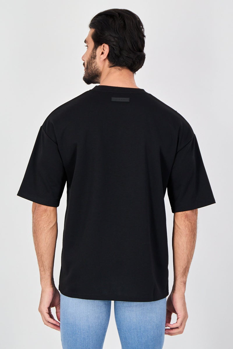 Core Elements Men Crew Neck Short Sleeve Brand Logo T-Shirt, Black - Image 3