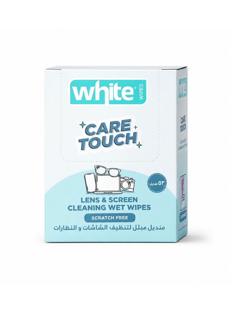 White wet wipes for cleaning screens and glasses, 52 pieces