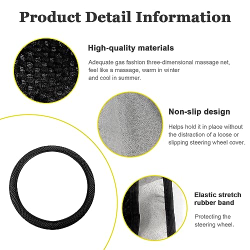 Kewucn Car Elastic Stretch Steering Wheel Cover, Soft Microfiber Breathable Ice Silk, Universal 15 Inch Anti-Slip Auto Steering Wheel Protector, Fit Car, SUV, Van, Sedan, Truck (Black) - Image 3
