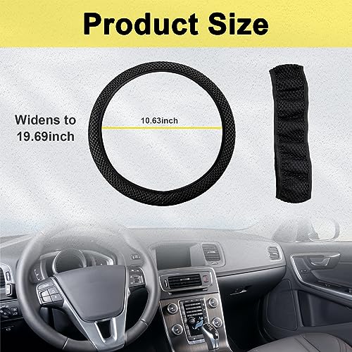 Kewucn Car Elastic Stretch Steering Wheel Cover, Soft Microfiber Breathable Ice Silk, Universal 15 Inch Anti-Slip Auto Steering Wheel Protector, Fit Car, SUV, Van, Sedan, Truck (Black) - Image 2