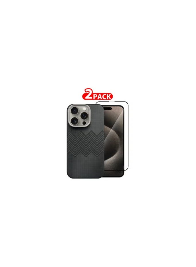 کاتانس [لهاتف iPhone 15 Pro] قطعتان من الجراب وواقي الشاشة مصنوعان من ألياف الكربون، غطاء هاتف نحيف وخفيف الوزن ومقاوم للصدمات بدرجة عسكرية - Image 3