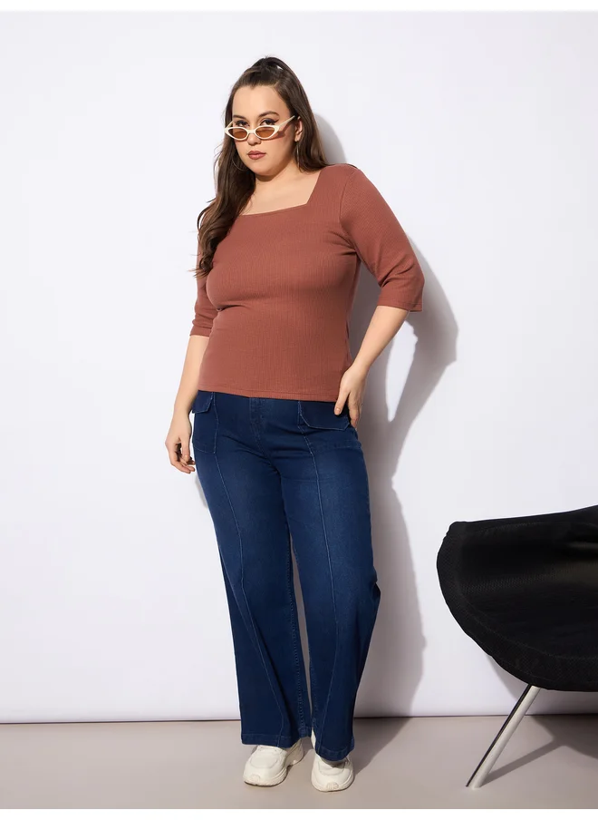 ساسافراس Sassafras Plus Size Straight Fit Jeans with Front Seam Detail