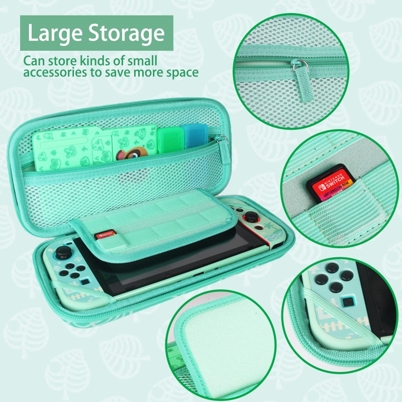 TIKOdirect Carrying Case for Switch, Cute Portable Travel Bag Accessories with Protective Cover, Screen Protectors, Stand, Game Card Holder and Thumb grip caps[Keychain Gift], Animal Crossing - Image 2