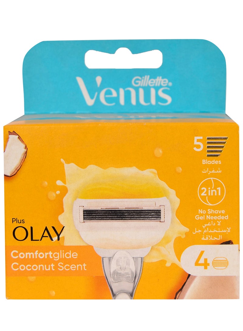 شفرة حلاقة فينوس كومفورت جلايد بجوز الهند مع أولاي للنساء - 4 قطع