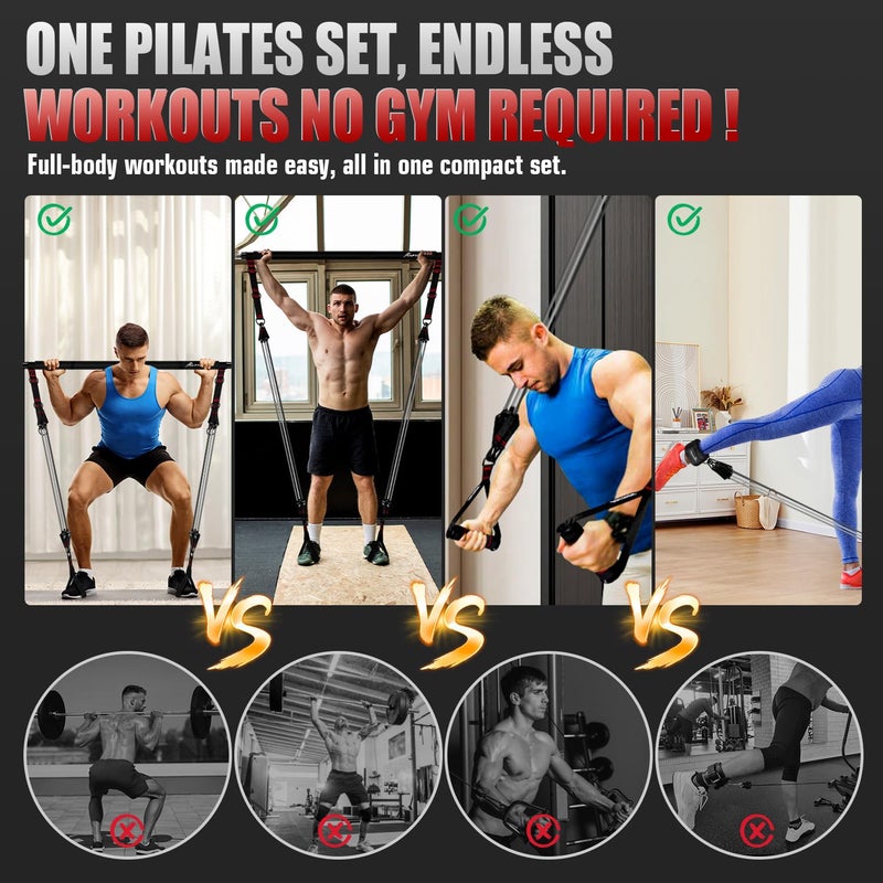HPYGN Pilates Bar Kit with Resistance Bands, Heavy Duty Multifunctional Pilates Workout Equipment for Strength Training, HIP, Back, Arms, Ab, Shoulders, Portable Home Gym & Travel Fitness Gear for Men - Image 4