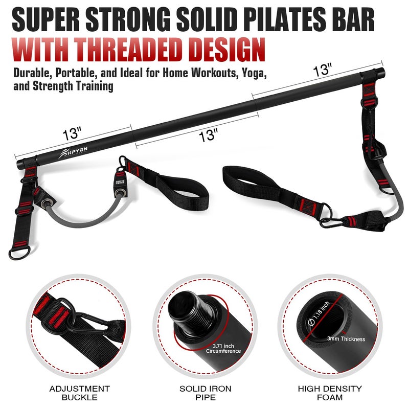 HPYGN Pilates Bar Kit with Resistance Bands, Heavy Duty Multifunctional Pilates Workout Equipment for Strength Training, HIP, Back, Arms, Ab, Shoulders, Portable Home Gym & Travel Fitness Gear for Men - Image 2