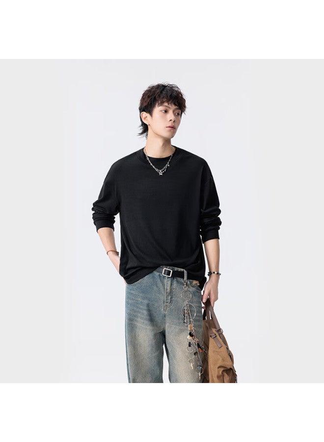 Dingfengbaoluo Threaded Velvet Sweatshirt Men Autumn Winter Half High Collar Long Sleeve T-shirt Soft Warm Base Shirt Dmt84 Black L - Image 1