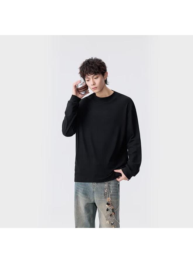 Dingfengbaoluo Threaded Velvet Sweatshirt Men Autumn Winter Half High Collar Long Sleeve T-shirt Soft Warm Base Shirt Dmt84 Black L - Image 3