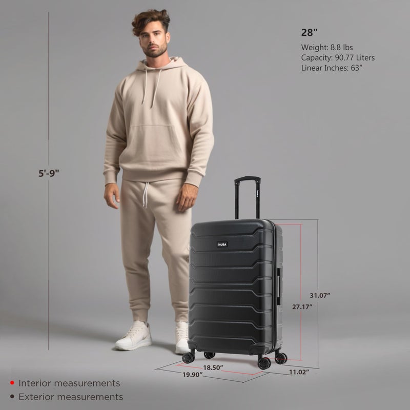 InUSA TREND Luggage with Spinner Wheels | Durable Lightweight Hardside Suitcase, Travel bag with Handle and Trolley, 28-Inch Large Checked luggage | Black - Image 2