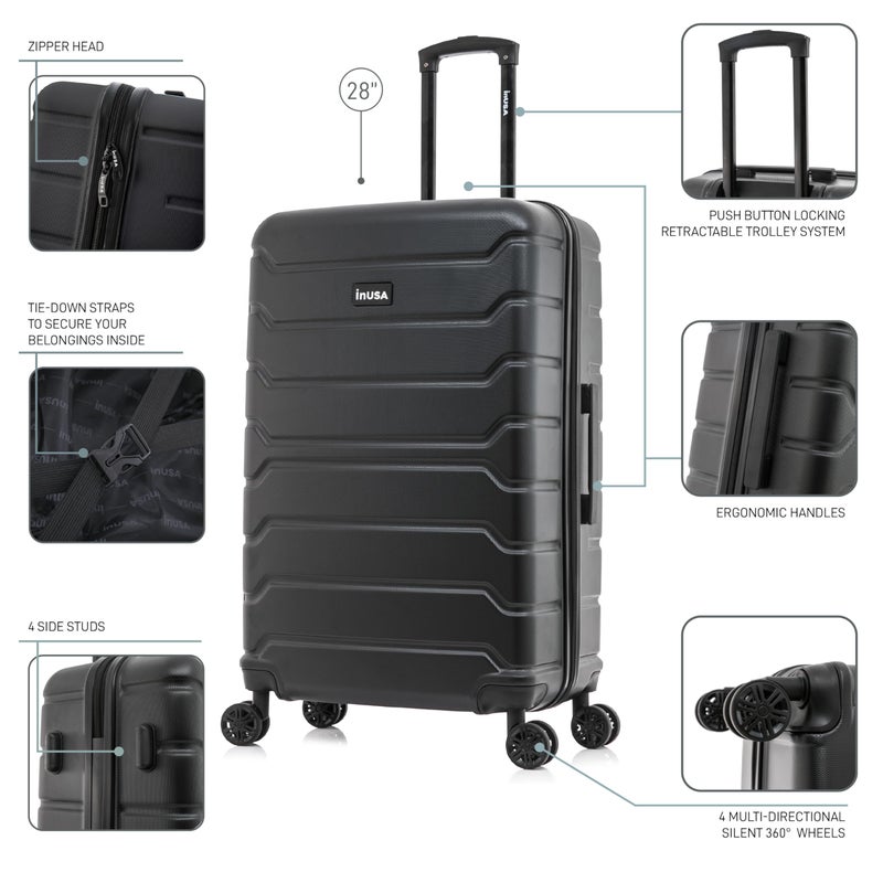 InUSA TREND Luggage with Spinner Wheels | Durable Lightweight Hardside Suitcase, Travel bag with Handle and Trolley, 28-Inch Large Checked luggage | Black - Image 3