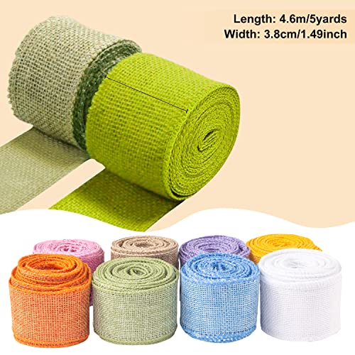 Mlurcu Burlap Wired Ribbon 8 Rolls - Natural 1-1/2 Inch 40 Yards Solid Fabric Edge for Christmas Craft DIY Wrapping Wreath Holiday Party Decorations (Light Color) - Image 2