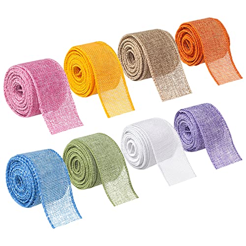 Mlurcu Burlap Wired Ribbon 8 Rolls - Natural 1-1/2 Inch 40 Yards Solid Fabric Edge for Christmas Craft DIY Wrapping Wreath Holiday Party Decorations (Light Color) - Image 1