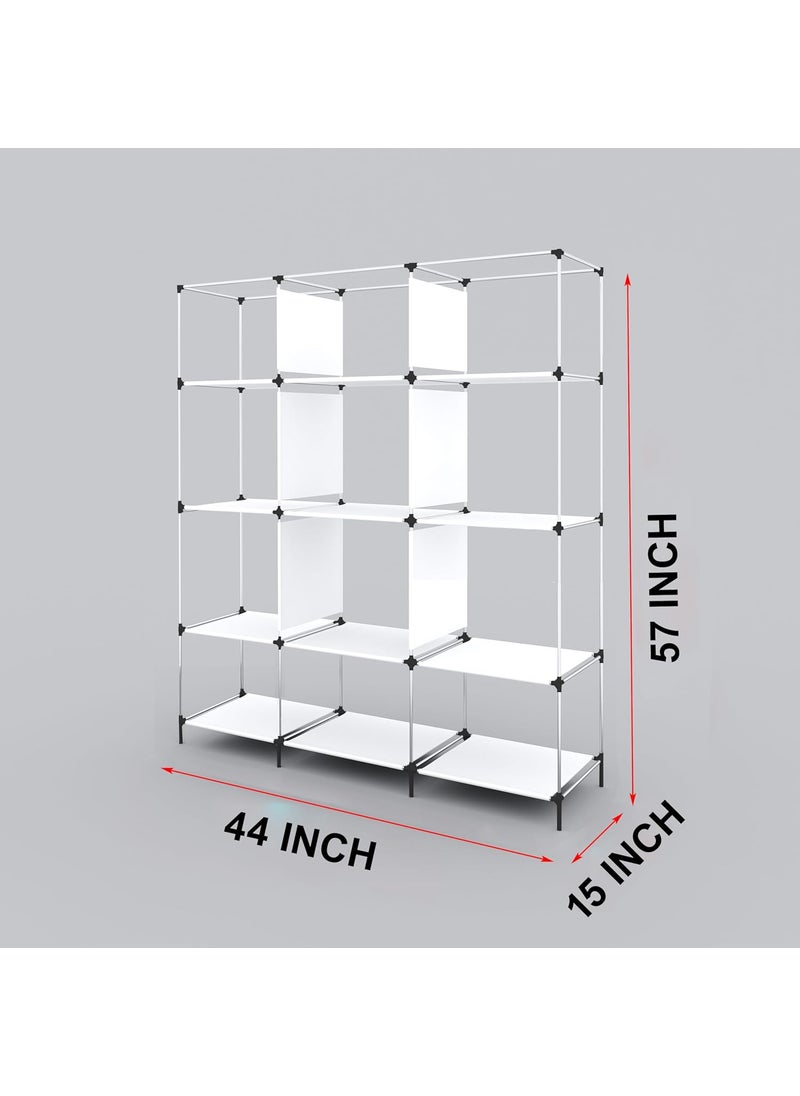 Whitecloud TRANSFORMING HOMES Whitecloud TRANSFORMING HOMES Printed Collapsible Wardrobe Portable Foldable Closet for Clothes Almira 12 Shelves 1 Side Pocket NonWoven Fabric 100 GSM 50001 Dog Blue  - Image 4
