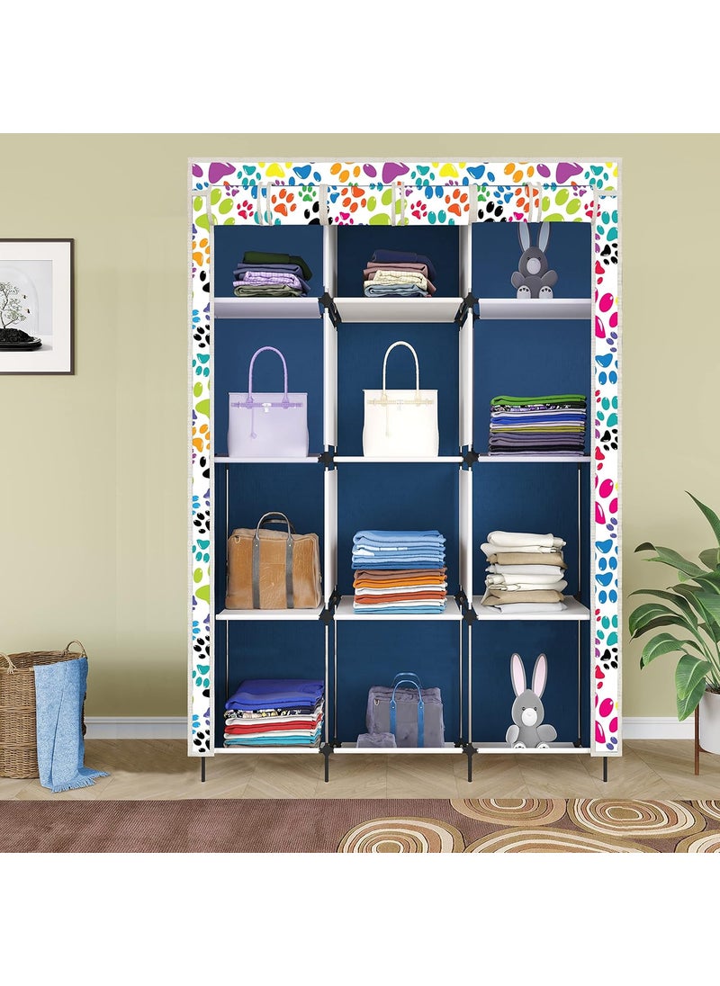 Whitecloud TRANSFORMING HOMES Whitecloud TRANSFORMING HOMES Printed Collapsible Wardrobe Portable Foldable Closet for Clothes Almira 12 Shelves 1 Side Pocket NonWoven Fabric 100 GSM 50001 Dog Blue  - Image 2