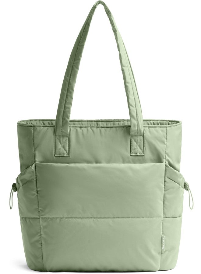 Uselike Tote Bag for Women, Lightweight Puffer Tote Work Bags with Zipper, Sage Green, Medium - Image 1