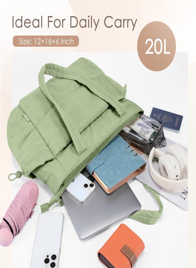 Uselike Tote Bag for Women, Lightweight Puffer Tote Work Bags with Zipper, Sage Green, Medium - Image 3