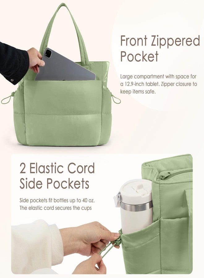 Uselike Tote Bag for Women, Lightweight Puffer Tote Work Bags with Zipper, Sage Green, Medium - Image 5