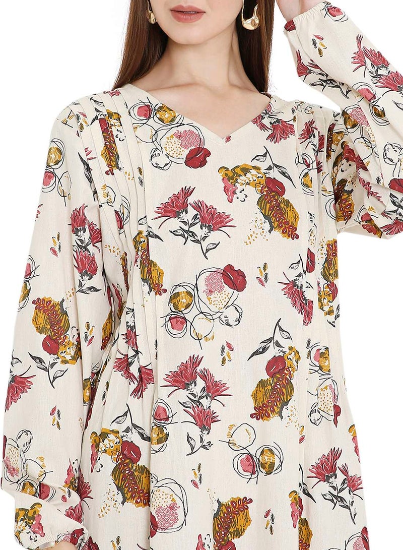 HANA & SARA HIGH QUALITY SHORT PRINTED FARASHA ARABIC  JALABIYA DRESS - Image 3