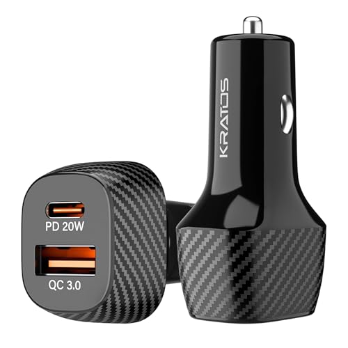 Kratos 51W Fast Car Charger with Dual Output, 51 Watts Total (28W USB + 25W Type C PD), Fast Charging, Adapter for iPhone & Android Smartphones and Tablets (Black) - Image 1