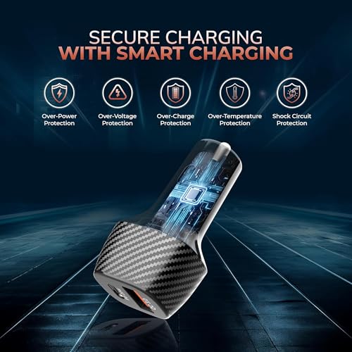 Kratos 51W Fast Car Charger with Dual Output, 51 Watts Total (28W USB + 25W Type C PD), Fast Charging, Adapter for iPhone & Android Smartphones and Tablets (Black) - Image 3