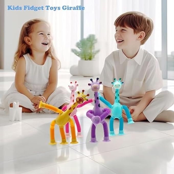 RAYYAN Pop Tubes Fidget Toy, Stretchy Giraffe Suction Toy, Funny Pop Tubes Sensory Toy for Toddlers, Educational Fidget Toys for Anxiety Kids Sensory Toy for Party Favors for Kids (Pack of 4) - Image 4