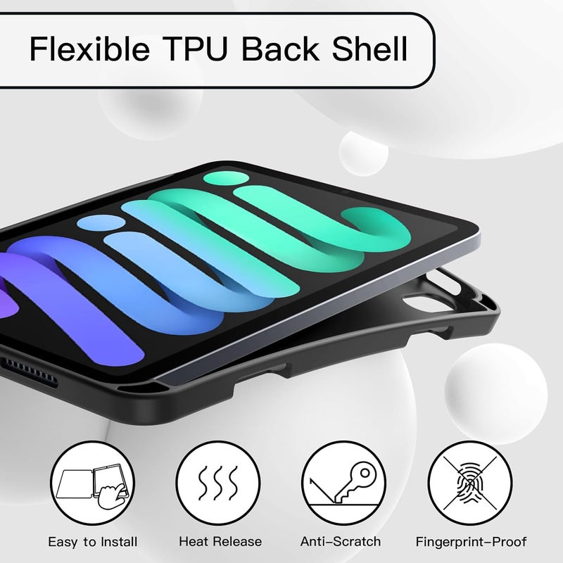 جي تيك جراب لجهاز آيباد ميني (A17 Pro، موديل 2024، الجيل السابع) / ميني 6 (موديل 2021، الجيل السادس)، غطاء رفيع للجهاز اللوحي مع ظهر ناعم من مادة TPU، خاصية الإيقاظ/السكون التلقائي (أسود) - Image 3