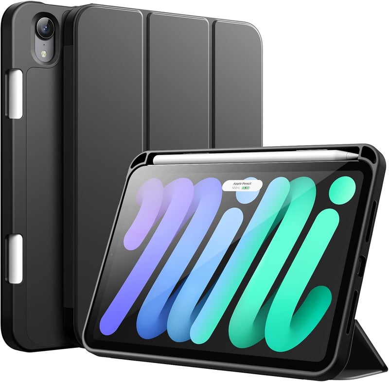 جي تيك جراب لجهاز آيباد ميني (A17 Pro، موديل 2024، الجيل السابع) / ميني 6 (موديل 2021، الجيل السادس)، غطاء رفيع للجهاز اللوحي مع ظهر ناعم من مادة TPU، خاصية الإيقاظ/السكون التلقائي (أسود) - Image 1