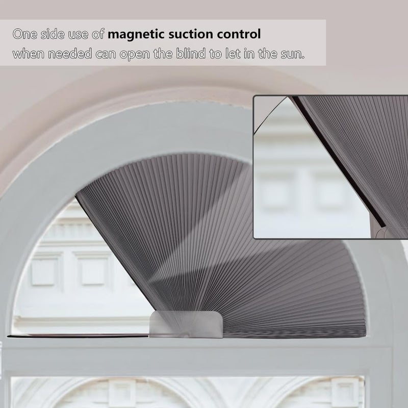 SEEYE Arch Window Blackout Shades, Pleated Fabric Blind (Radius: 24'') Half Circle Cellular Cordless Semicircular Blinds with No Tools, Half-Round Shade Easy to Cut and Install, Dark Gray-White - Image 5