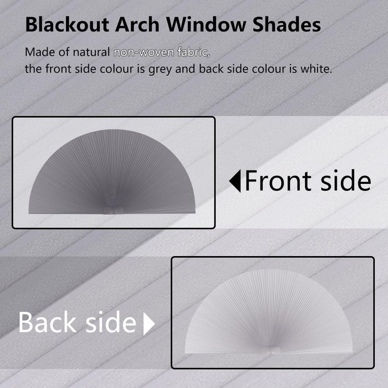 SEEYE Arch Window Blackout Shades, Pleated Fabric Blind (Radius: 24'') Half Circle Cellular Cordless Semicircular Blinds with No Tools, Half-Round Shade Easy to Cut and Install, Dark Gray-White - Image 2